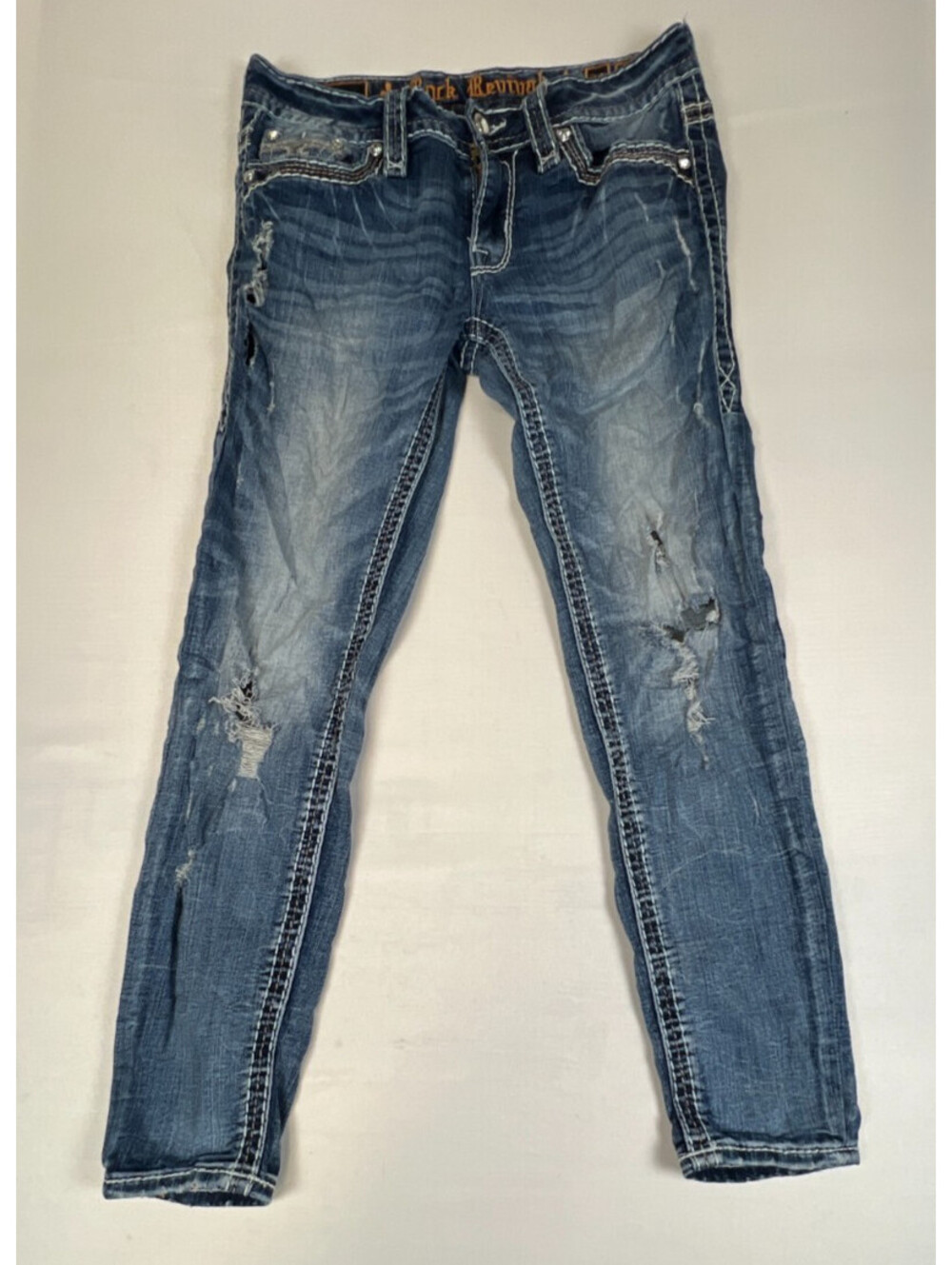Rock Revival Women 28 Blue Vien Mid-Rise Ankle Skinny Denim Jeans